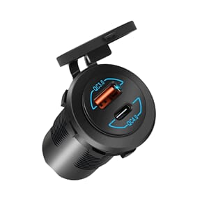 Stikkontakt/Sigarettenneruttak Innfelt rund USB-A og USB-C