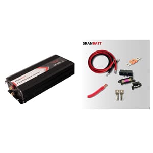 SKANBATT Inverter 12V 1500W KOMPLETT med kabler og sikringer