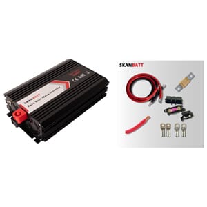 SKANBATT Inverter 12V 2000W KOMPLETT med kabler og sikringer
