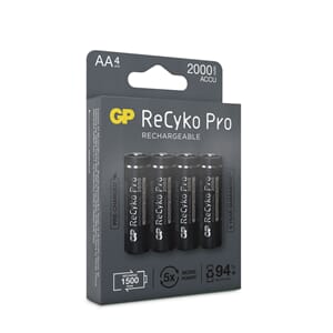 GP ReCyko Pro AA-batteri, NiMH 1,2V, 2000mAh, 4-pk