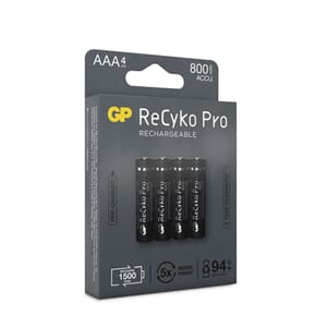 GP ReCyko Pro AAA-batteri, NiMH 1,2V 800mAh, 4-pk