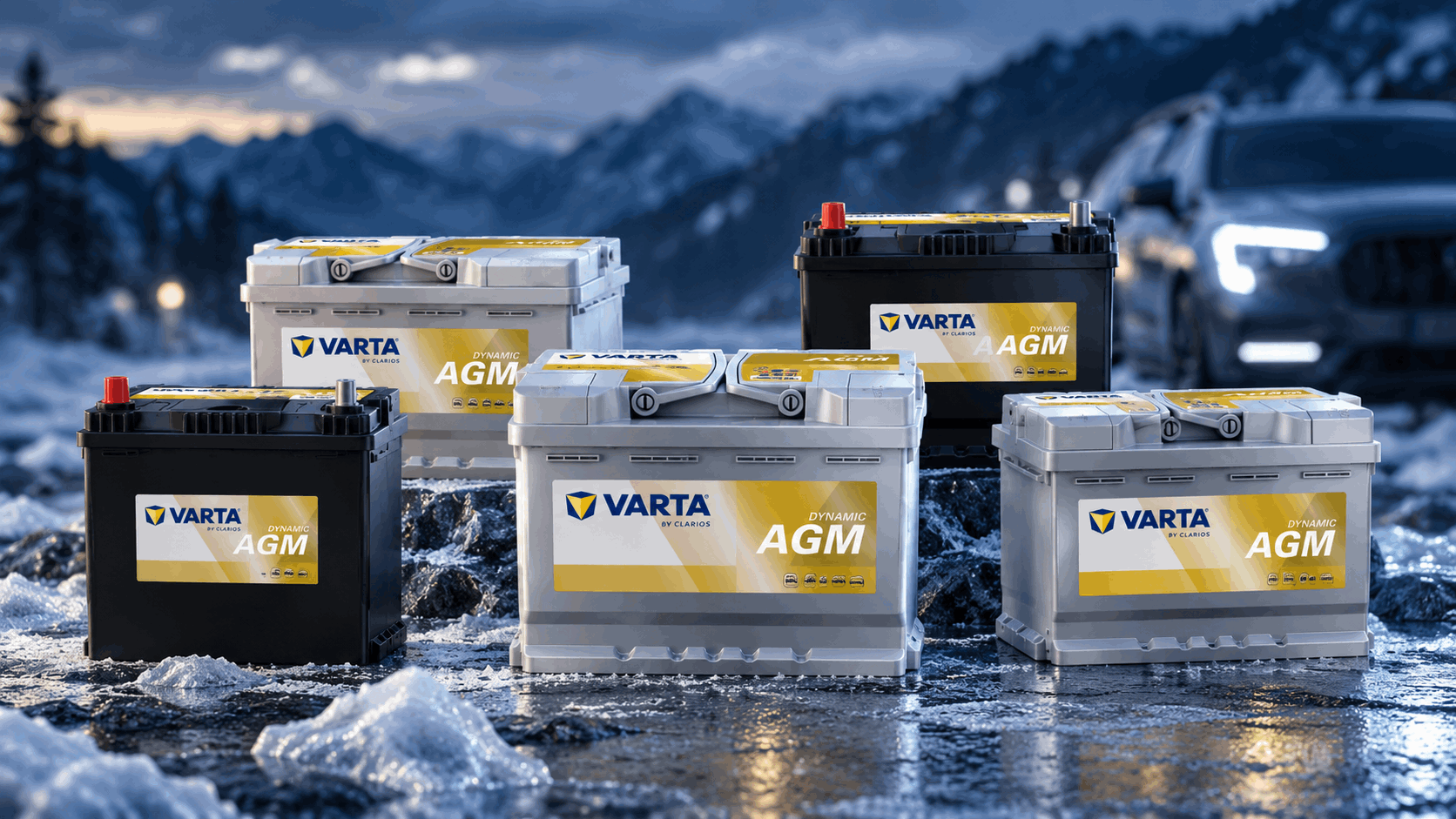 Bilbatteri med kabler koblet til i et motorrom